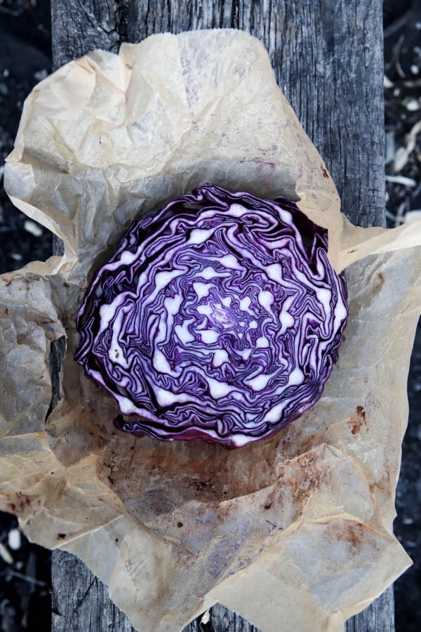 Red Cabbage cut in half
